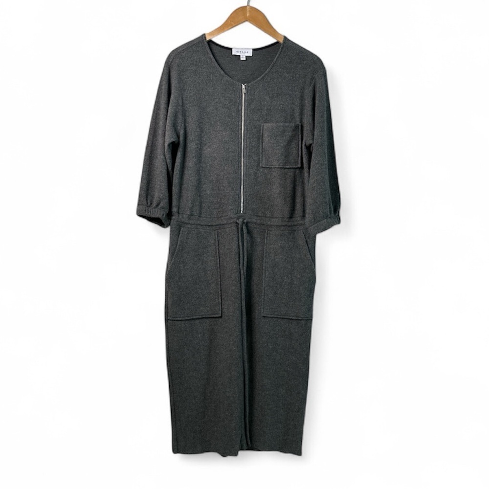 Gilli Gray Quarter Sleeve Zip Up Sweater Dress Like New sz M